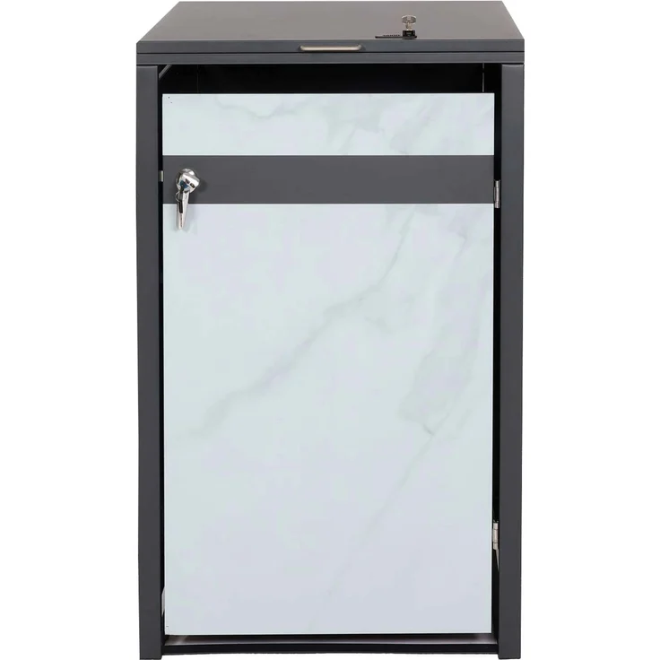 1er Mülltonnenverkleidung HWC-J82, Mülltonnenbox, erweiterbar, Metall 32kg, anthrazit ~ Marmor-Optik hell – Bild 4