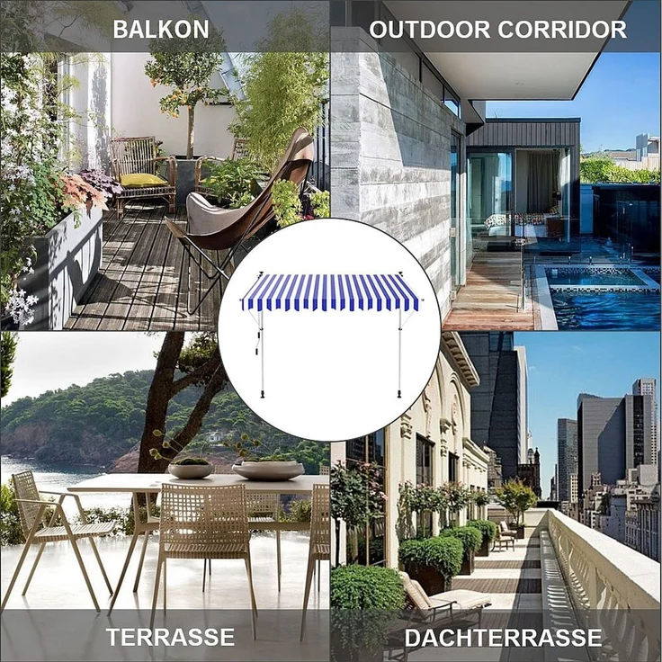 Klemmmarkise 200cm Balkon Sonnenschutz Grau Sonnensegel Terrasse Windschutz – Bild 5