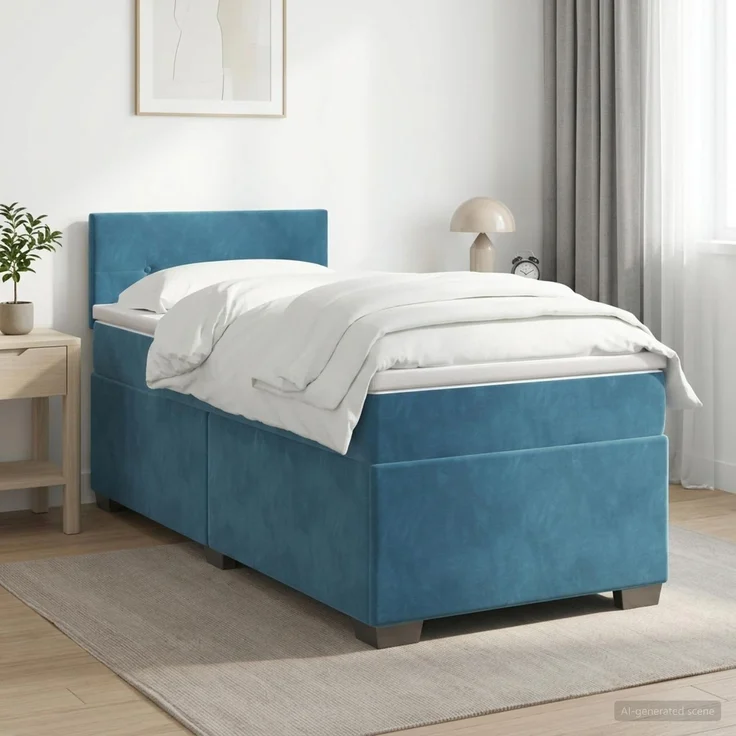 vidaXL Boxspringbett mit Matratze Dunkelblau 100 x 200 cm Samt 3450660 – Bild 1