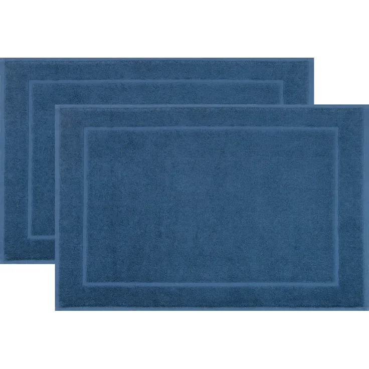 ZOLLNER 2er Set Badvorleger / Duschvorleger, 50x70 cm, 100% Baumwolle, blau