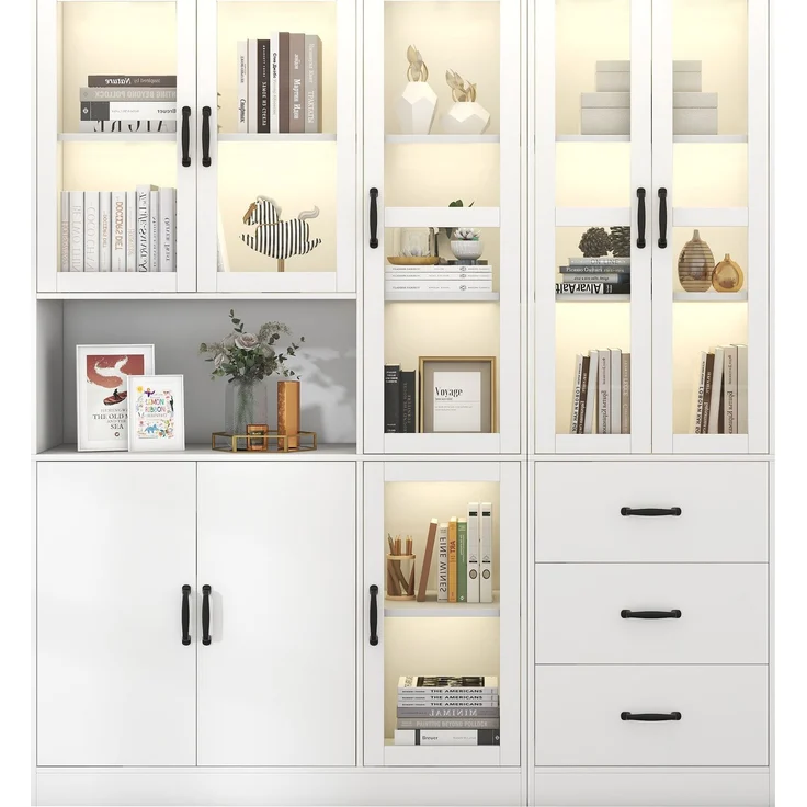 Vitrinen-Set 180x40x200 cm, weiß, mit LED, 8 Türen und 3 Schubladen – Bild 8