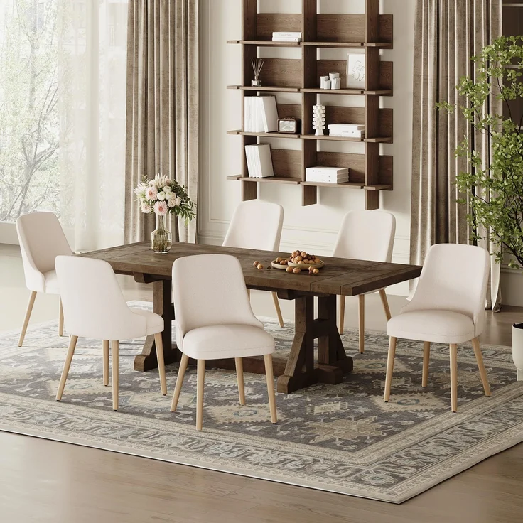 COLAMY Esszimmerstühle 6er Set, Gepolsterter Stuhl mit Holzbeinen, Hohe Rückenlehne für Esszimmer/Restaurant/Café, Beige – Bild 1