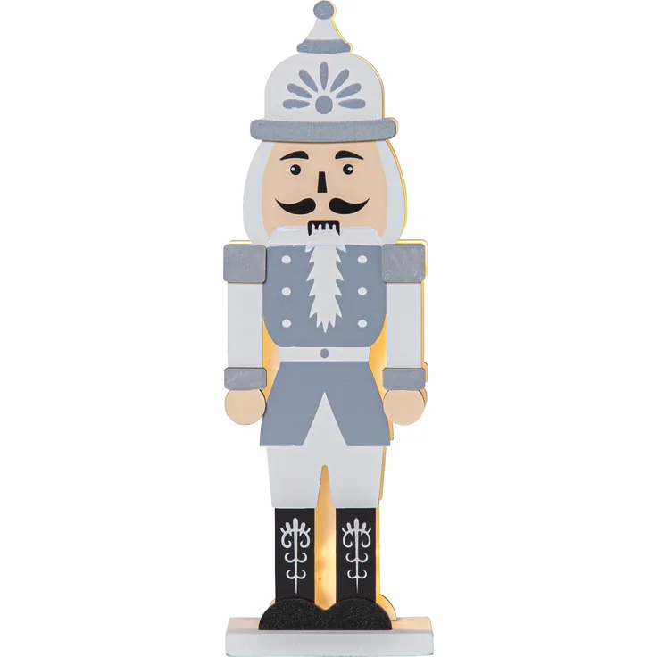 LED Nussknacker Nutcracker Holz Batterien Timer grau H 25cm