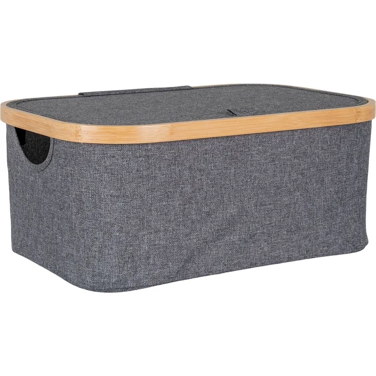 Allzweckkorb >Noto< in Dunkelgrau, Bambus, Polyester - 26x16x38cm (BxHxT)