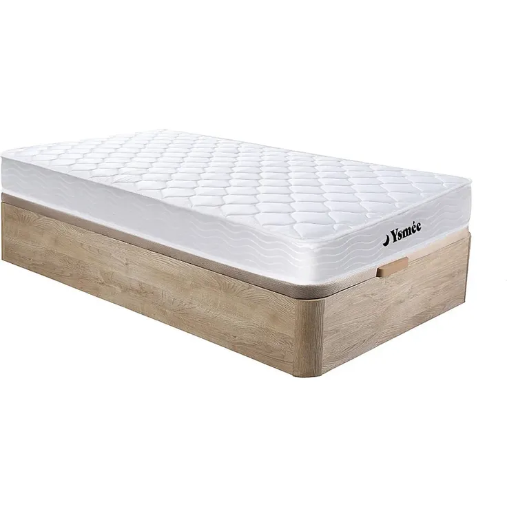 Vente-unique - WOLKENLOS Set aus Matratze und Bettgestell Holz, PlatteStoff Beige - B 90 cm x H 30 cm15 cm x L 190 cm