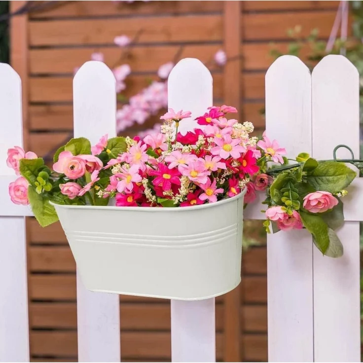 Metall Blumentopf 4er Set 27,5cm Hängender Eimer Weiß für Balkon Garten – Bild 4