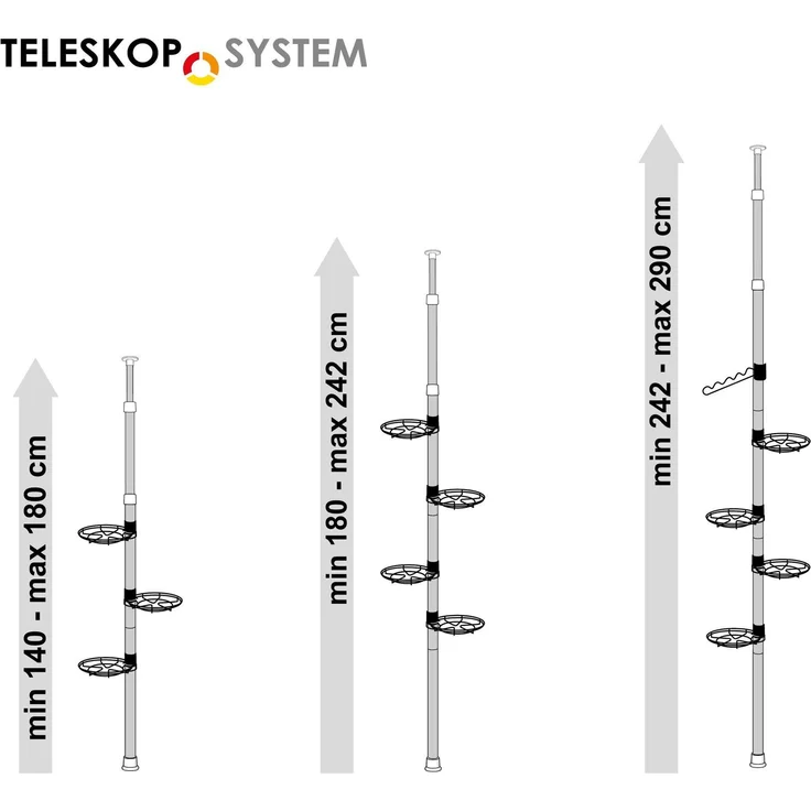 Teleskop-Blumenregal mit 4 Ablagen und Rankelhilfe, Blumentreppe höhenverstellbar von 140 bis 290 cm, grau – Bild 6