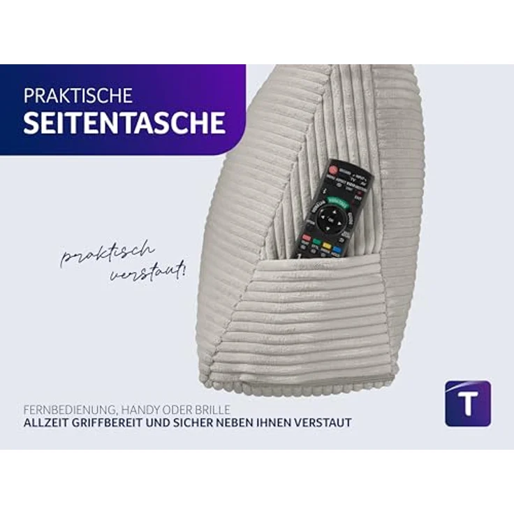 Traumnacht Cozy Rückenkissen, Lesekissen, 70x40 cm hellgrau, abnehmbarer,waschbarer Bezug aus gemütlichem Kord, praktisches Seitenfach, Öko-Tex zertifiziert, produziert nach deutschem Qualitätsstandard – Bild 7
