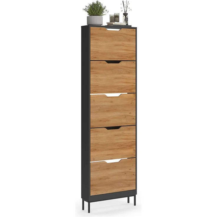 Schuhkipper Luca Anthrazit/Goldkraft Eiche 59x192 cm mit 5 Kippfächern Vicco – Bild 6