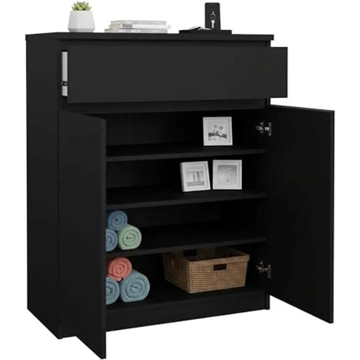 Dmora - Kommode Julienne, Wohnzimmerbuffet, Wohnzimmer-Sideboard, Moderne Küchen-Speisekammer, 80x40 h100 cm, Schwarz – Bild 3