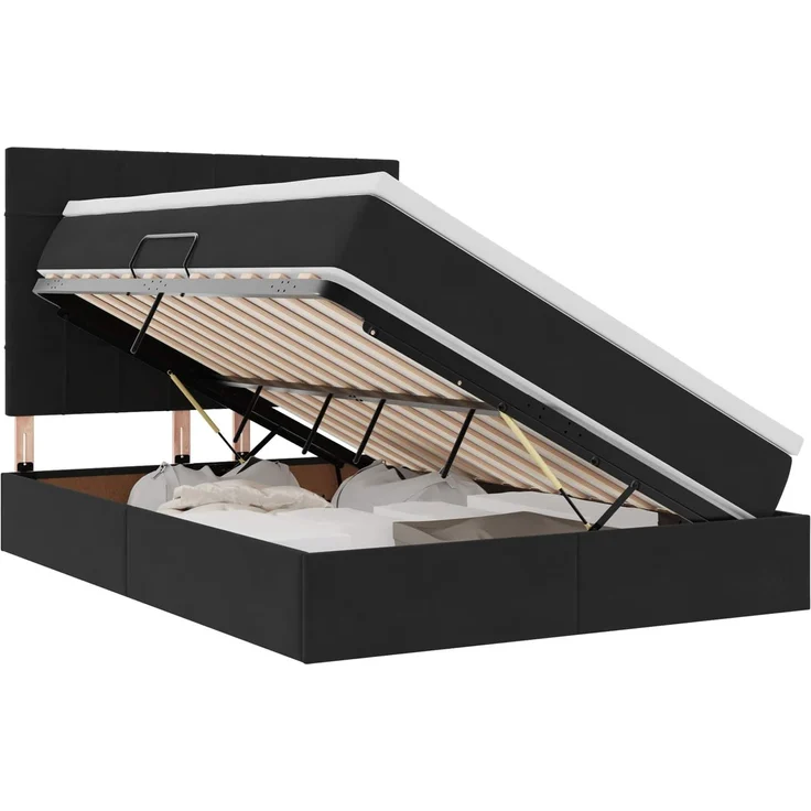 vidaXL Aufbewahrungsbett mit Matratze Schwarz 140 x 200 cm Samt 3372035 – Bild 2
