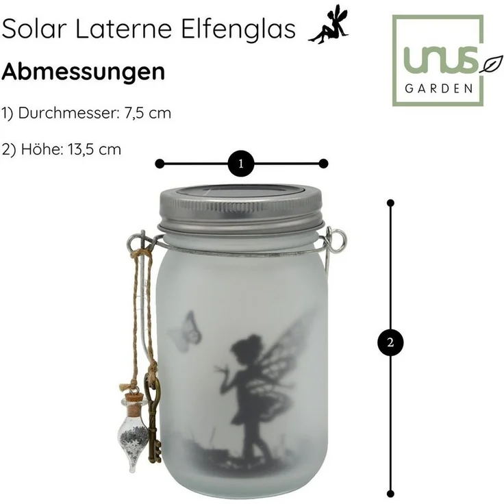 UNUS GARDEN LED Solarleuchte Feenglas Schmetterlingsfee, Solarglas Schmetterlingsfee Windlicht Laterne Feenlicht warmweiß – Bild 3