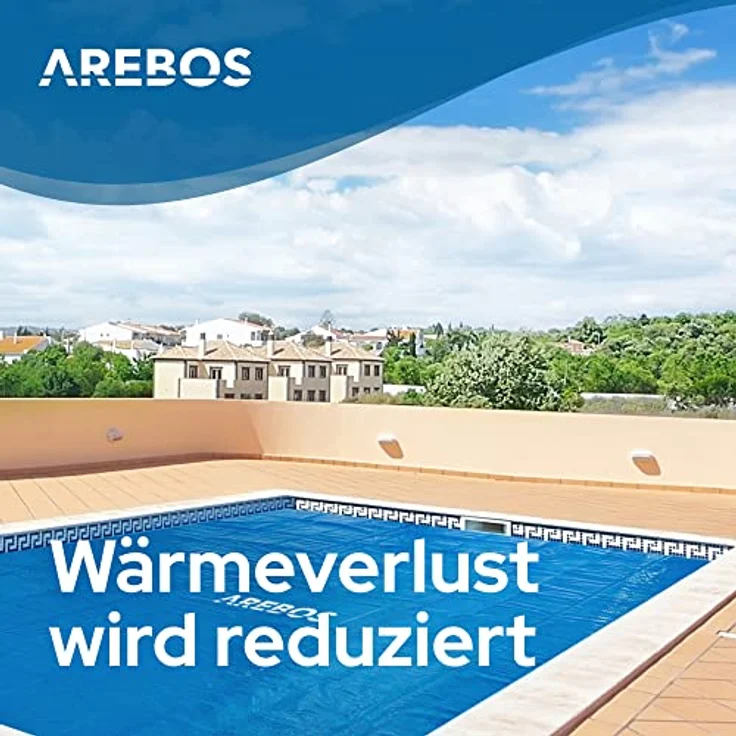 Arebos Solarabdeckplane Solarplane 120 µm Pool-Abdeckplane mit Wärmefolie (Stück, blau), 120mic – Bild 5