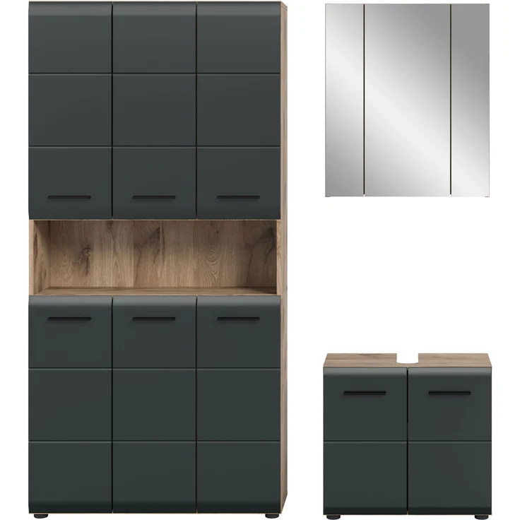 Badkombination (B/H/T: 165x185x46 cm) in schwarz matt und Nox Oak Nachbildung – Bild 2