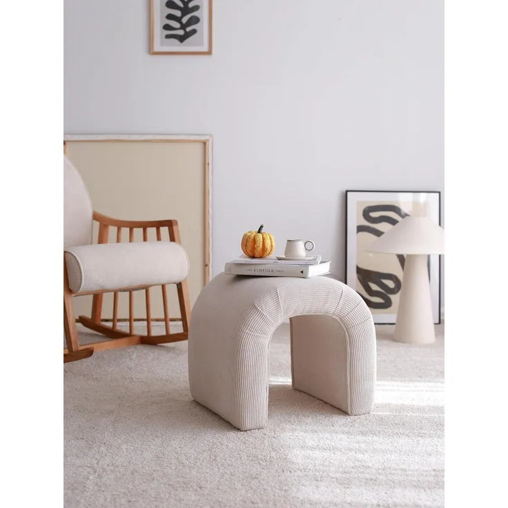 Atelier Del Sofa Elegant Pouffe in White, Velvet Corduroy, 51 x 45 x 46 cm | 100% Polyester, Beech Tree Frame | Stylish & Functional for Modern Living Spaces – Bild 3
