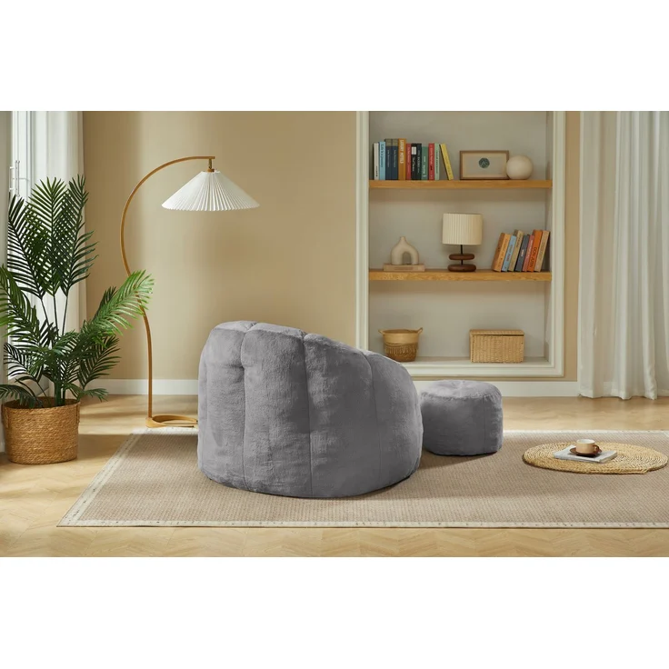 Weicher Blüten-Sitzsack für Erwachsene mit Fußhocker, vakuumverpackt ohne Montage, ideal für Wohnzimmer, Schlafzimmer & Balkon,Hellgra--Grau--105x105x70cm--YOUDENOVA – Bild 7