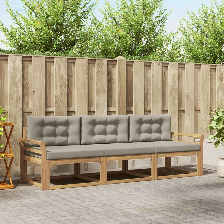 vidaXL Outdoor-Sofagarnitur 3 stk. Weiß und Hellgrau Polyester 3385990 – Bild 1
