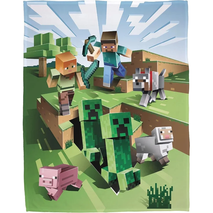 Wohndecke Minecraft 160x200 cm, Sofadecke für Gaming Fans der Spielkonsole, MTOnlinehandel, Fleece-Decke, Überwurf, kuschelweich, passend zur Bettwäsche – Bild 1