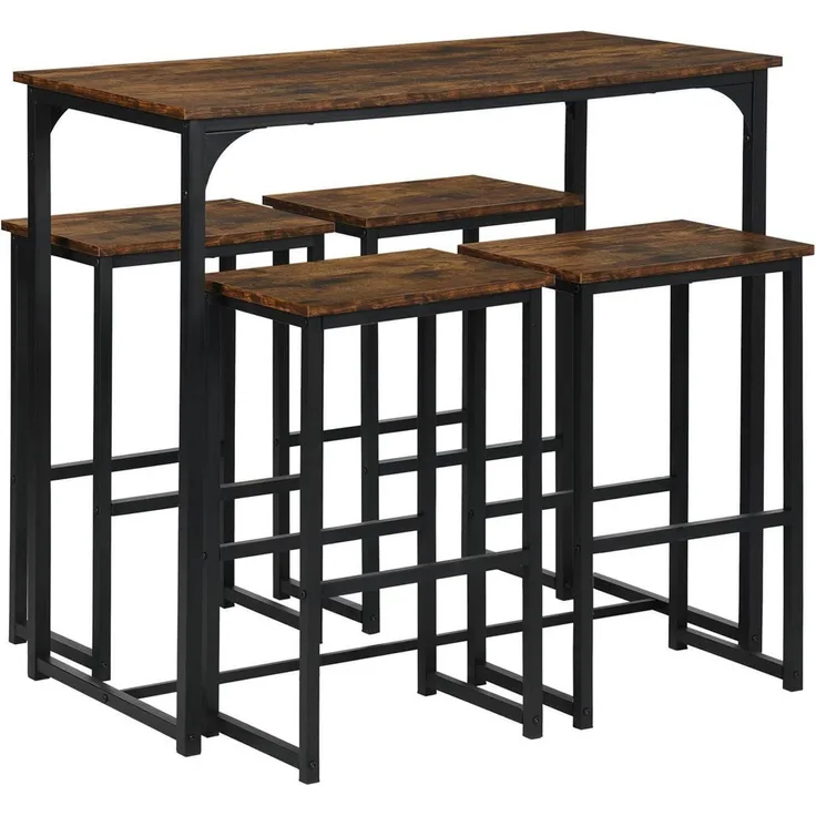 Bartisch 100x50x90cm Barhocker 4er Set Industriestil Küche Braun