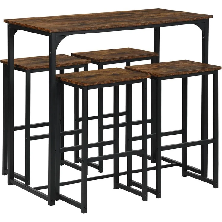 Bartisch 100x50x90cm Barhocker 4er Set Industriestil Küche Braun – Bild 1