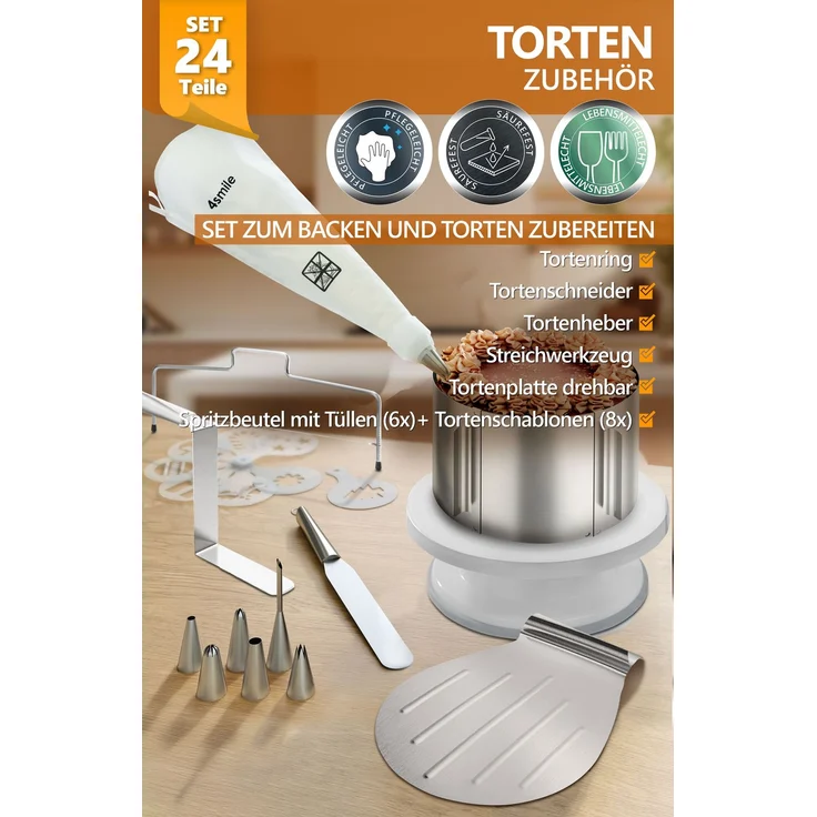 Aurelia Home Tortenset 24-teilig – Tortenring 15 cm, Tortenheber, Dekozubehör – Bild 2