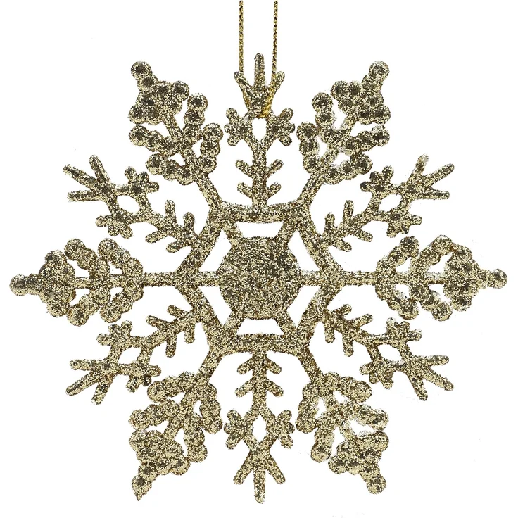 12 Stück – Glitzernde Schneeflockenornamente, Weihnachtsdeko für Party & Baum (Gold, 10 cm) – Bild 5