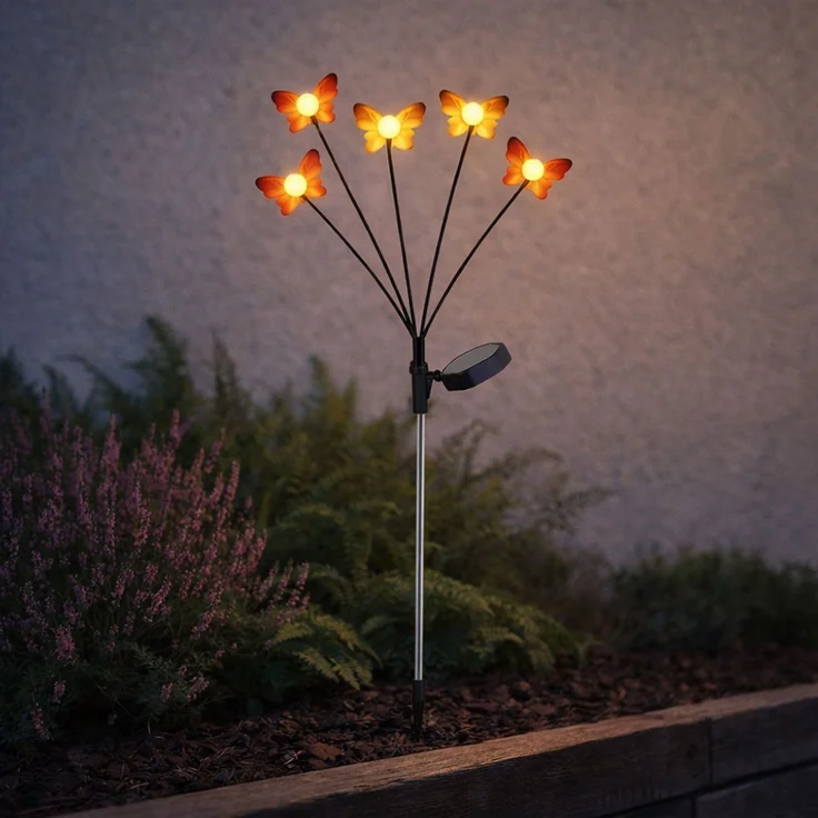 2x LED Solarleuchte, Stecklampe, Schmetterling, H 68 cm – Bild 5