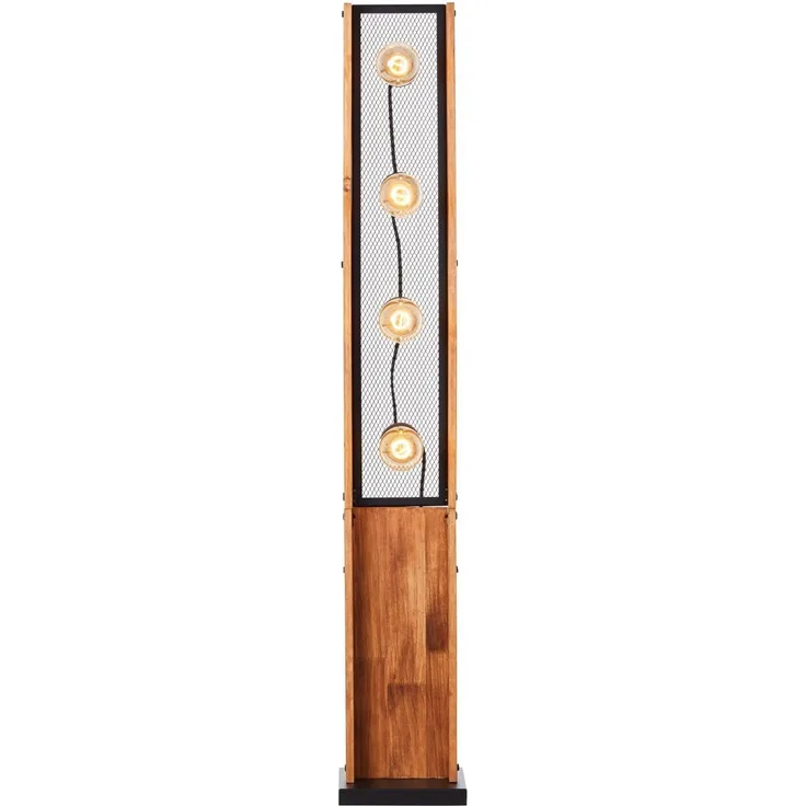 BRILLIANT Calandra Standleuchte 4flg schwarz/holzfarben | 4x A60, E27, 42W, geeignet für Normallampen (nicht enthalten)