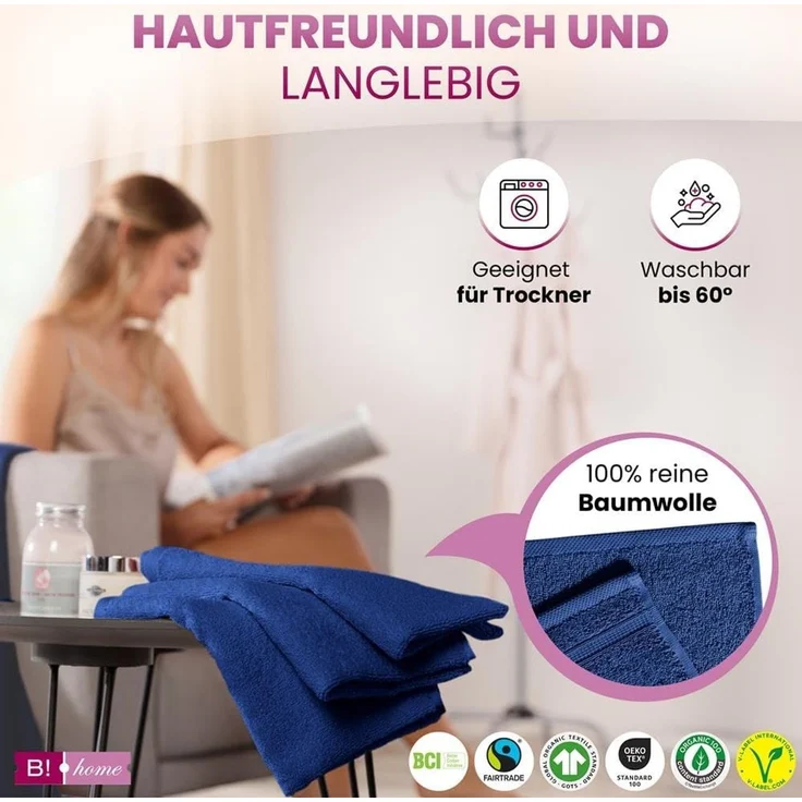 4er Set Handtücher Plain dunkelblau 50x100 - Farbe: Dunkelblau, Größe: 50x100 – Bild 5