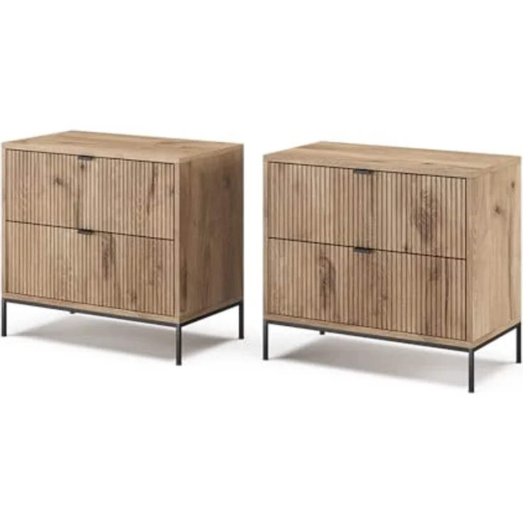 Vicco Eliza Nachttische, Eiche Wotan, Rechteckig, 2er Set, mit praktischen Schubladen, 66x60x36 cm, Holzwerkstoff – Bild 1