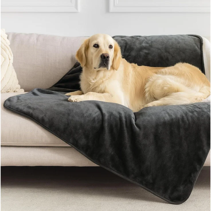 Dreamzie - wasserdichte Hundedecke Flauschig - 100x120 cm - Dunkelgrau | Sherpa-Fleece · Waschbar · Decke für unterwegs, Bett, Sofa, Auto, Outdoor · Katzendecke · Weich · Wendedecke 2-in-1