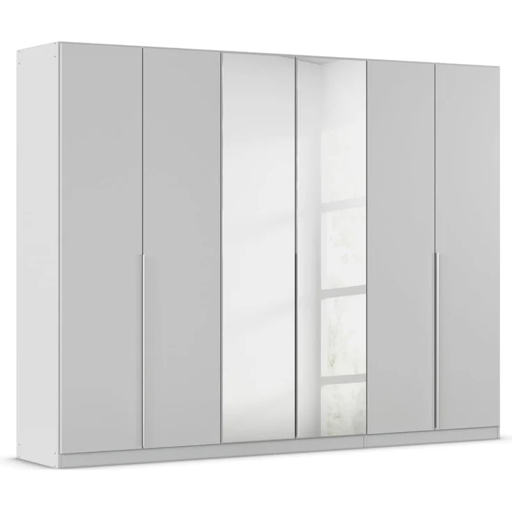 Rauch Möbel Alabama Drehtürenschrank Schrank Kleiderschrank Seidengrau mit Spiegel, 6-türig, Inklusive Zubehörpaket Classic, 3 Kleiderstangen, 6 Einlegeböden, BxHxT 271 x 210 x 54 cm