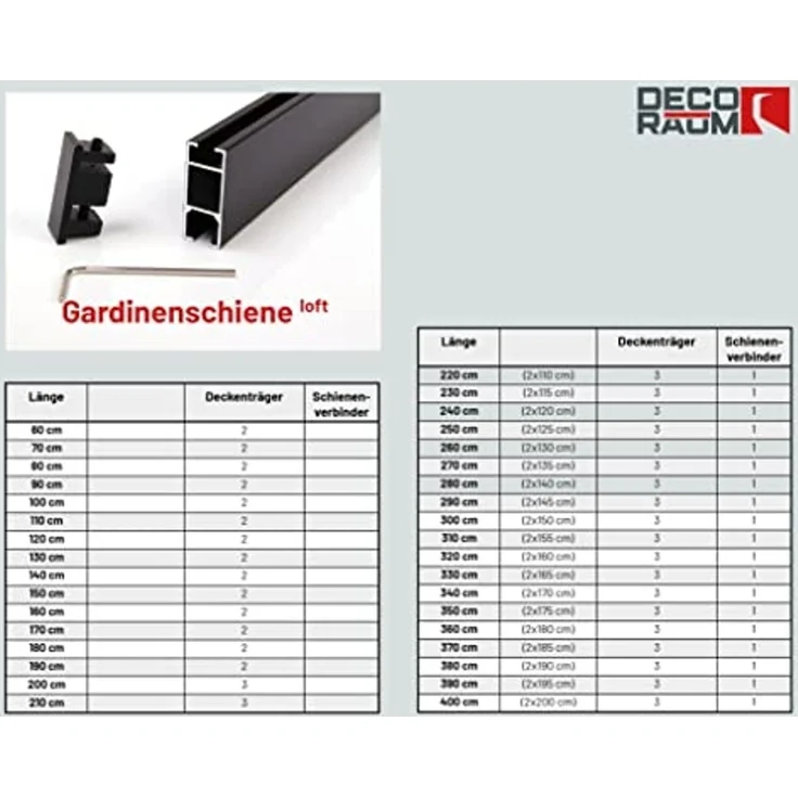 Deco-Raum® Gardinenschiene Innenlauf Loft | Befestigung: Deckenträger | Größe: 90cm | Material: Aluminium | Farbe: Schwarz – Bild 4