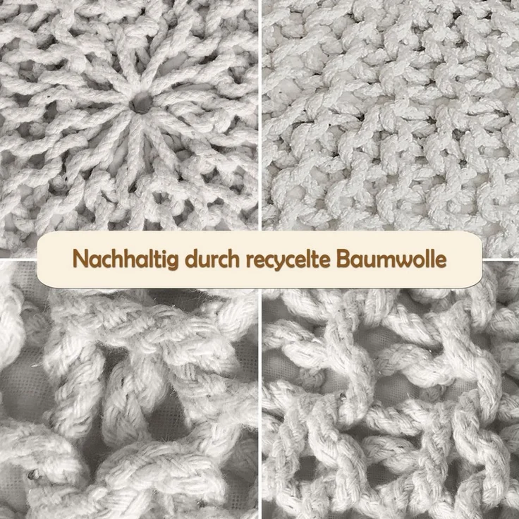 Amagohome Sitzhocker Strickhocker XXL Pouf Ø55 H37cm Bodenkissen Sitzpouf Baumwolle recycel – Bild 3