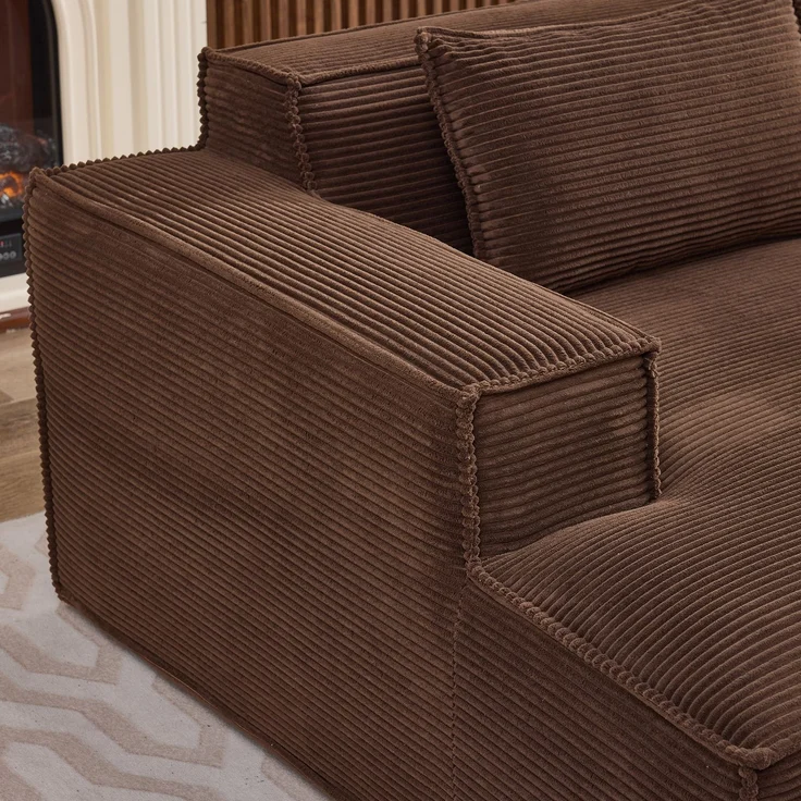 LVHOM Ecksofa 2 Sitzer, Modulares Sofa 235 cm breit, L-Form Sofa mit 2 Kissen, Schlafsofa aus Cordstoff, kein Aufbau erforderlich, Braun – Bild 9