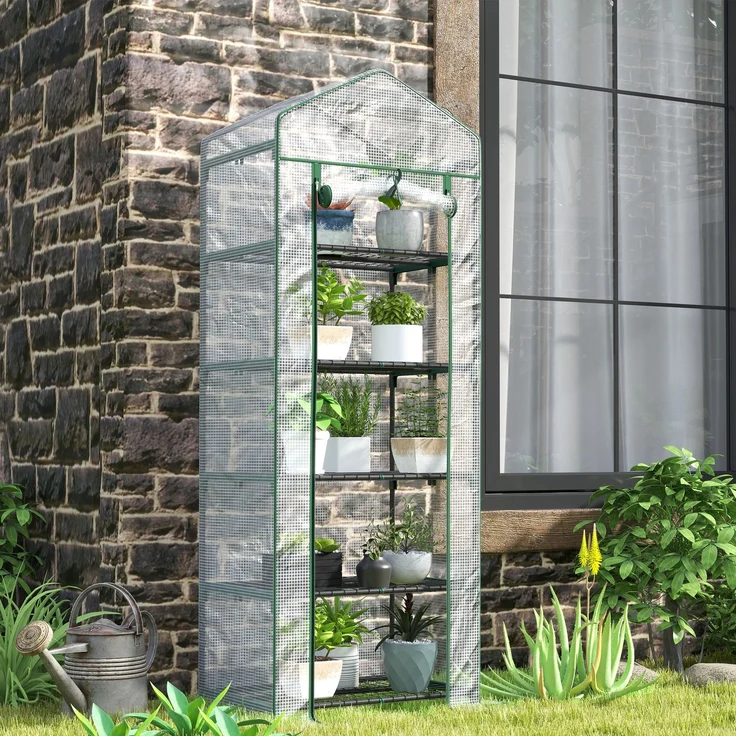 MELAYR, Gewächshaus für den Außenbereich mit 5-stufigen Regalen, 69 x 49 x 193 cm, transparent, Transparent+Grün – Bild 3