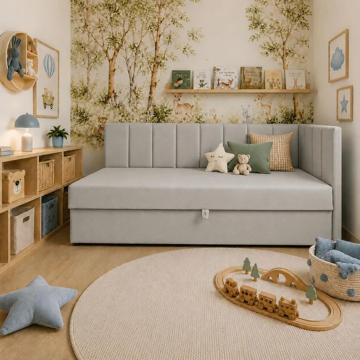 KRISAN MÖBEL Polsterbett TEDY in Hellgra 80 x 200 cm mit Bettkasten, gepolstertem Kopfteil und praktischem Stauraum, modernes Einzelbett für Kinder- und Jugendzimmer Grau – Bild 3