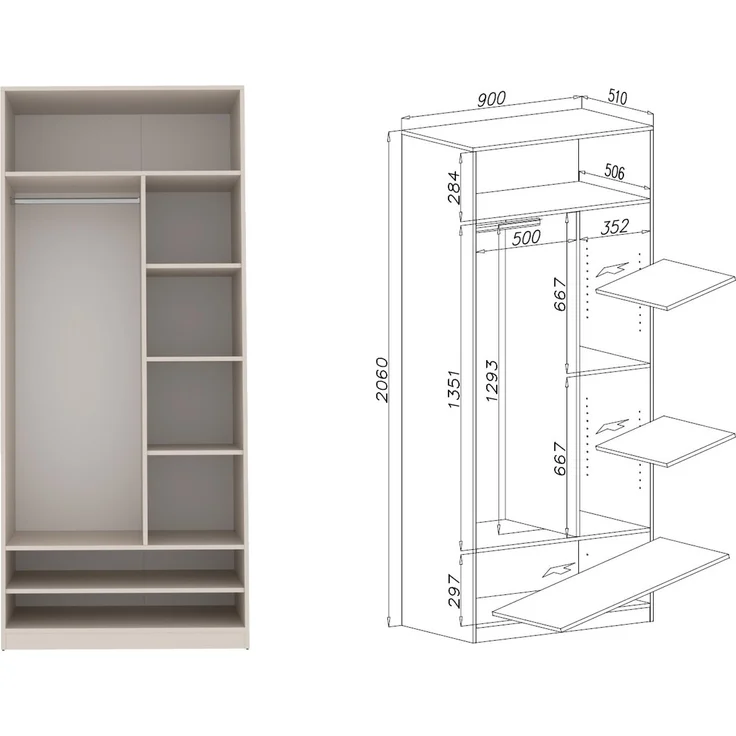 Marmex Möbel Tres Set-Z/N Modularer offener Kleiderschrank, großes, geräumiges Kleiderschrank-Set ohne Türen, Ankleidezimmer Möbel, laminierte Spanplatte, graubeige cashmere 310x246x51 cm – Bild 5