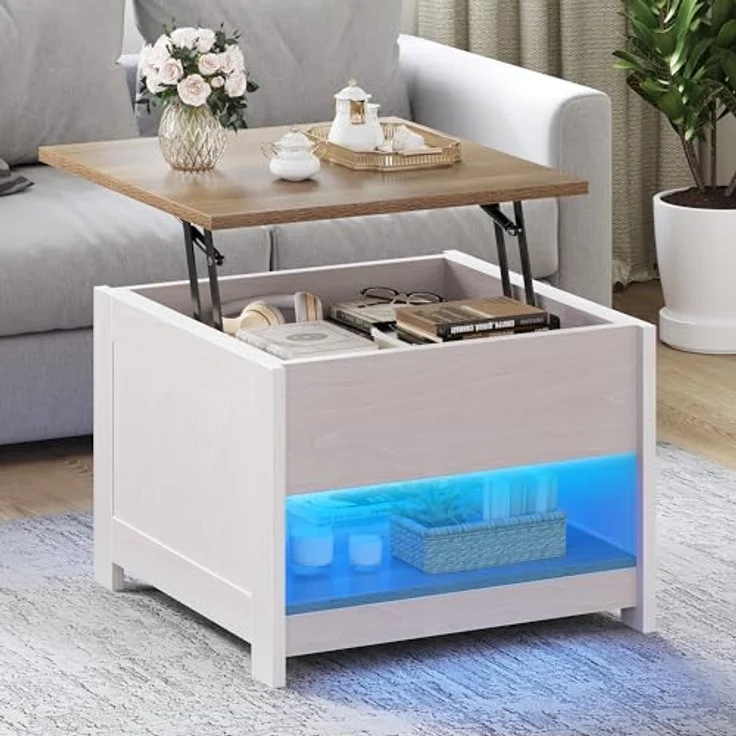 YITAHOME Couchtisch mit Hebeplatte, Quadratisch Couchtisch Höhenverstellbar, Wohnzimmertisch Modern für Couch Schlafzimmer,Stabiler Metallrahmen,60X60X45CM – Bild 2