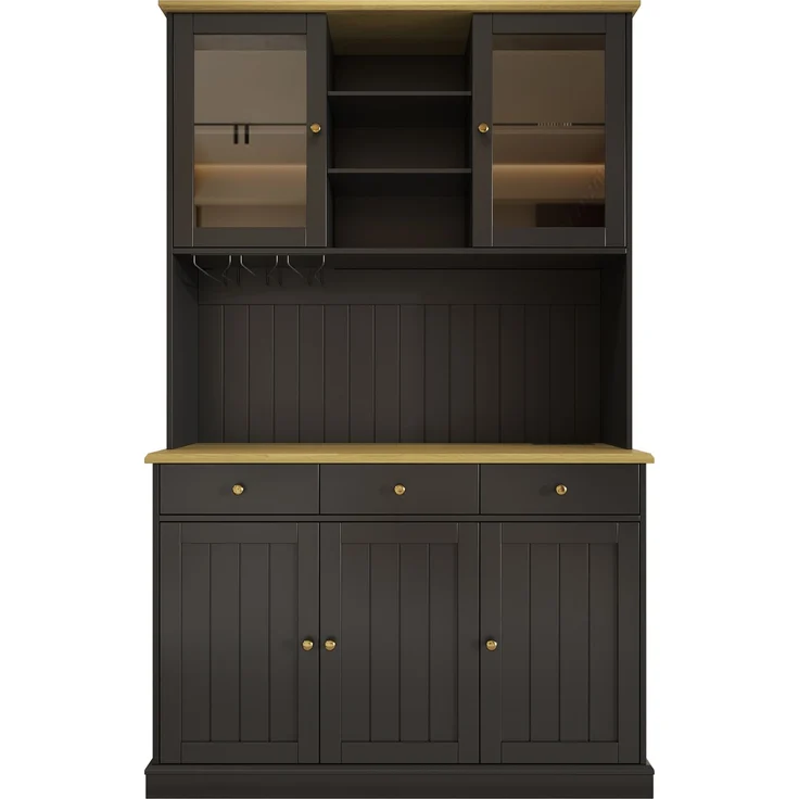 Buffetschrank 120 x 40 x 191 cm in Schwarz mit Glastüren, Schublade, Gläserhalter und Steckdosen – Bild 5