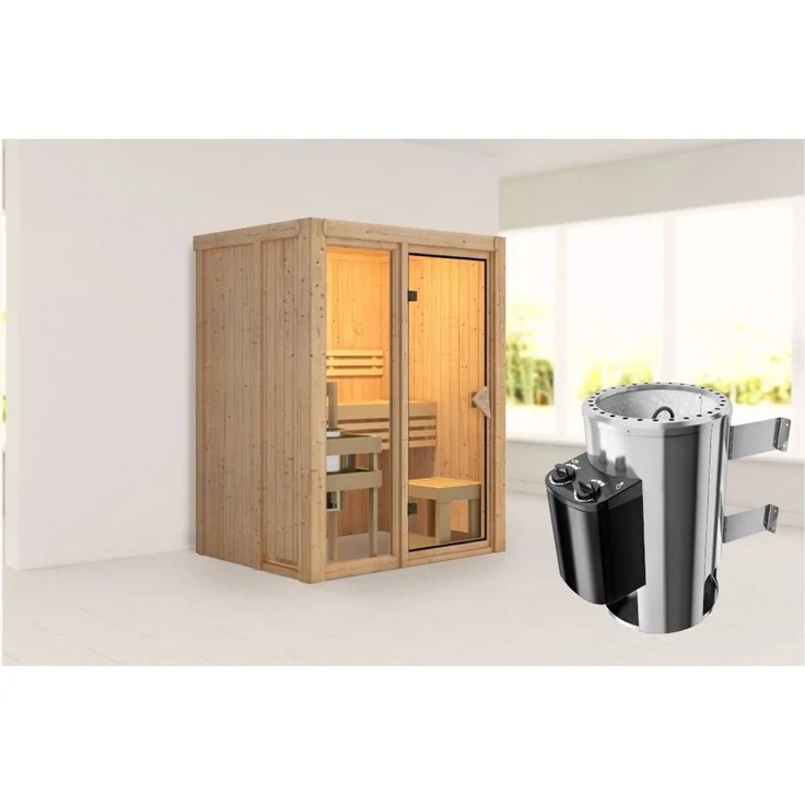 Karibu Sauna Avari 1 mit 3,6kW Plug&Play Ofen integrierte Steuerung – Bild 1