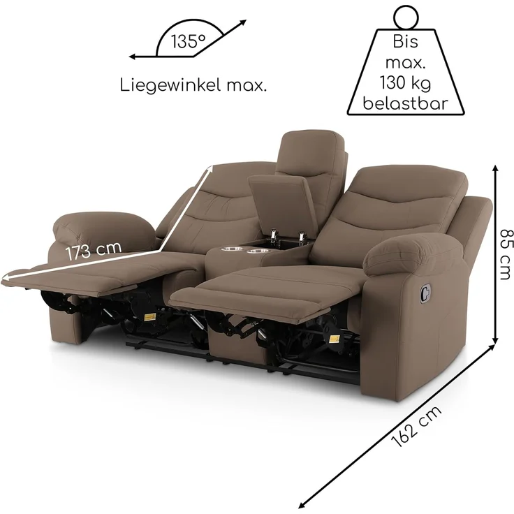 Raburg 2-Sitzer Kinosessel, 2er-Fernsehsessel, mechanisch, Pixx, mit Relaxfunktion, für 2 Personen, Belastbarkeit je Sitzplatz 130 kg – Bild 9