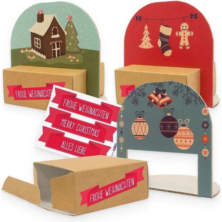 itenga Geschenkbox itenga Geschenkverpackung Set "Weihnachten Vintage" 3x Verpackung + St