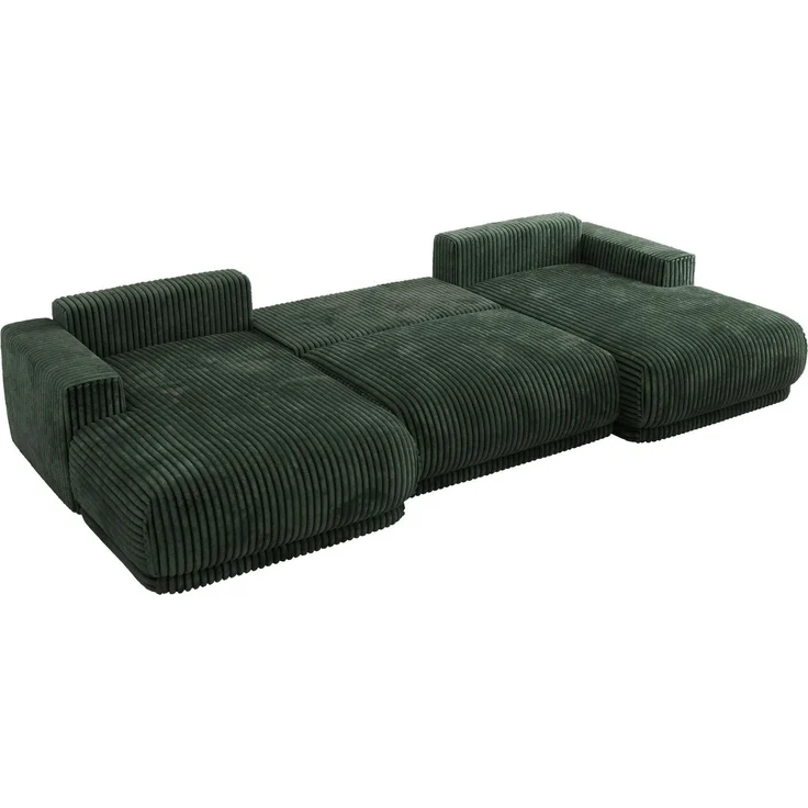 XXL Wohnlandschaft RINA U-Form 360 cm breit, Sofa mit Schlaffunktion & DL-Mechanismus, Wellenfederung, modern freistehend - Dunkelgrün Cord – Bild 5