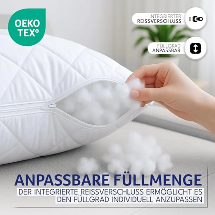 Gentle North Kopfkissen (30x30 cm groß) - 6er Set Kissen für Bett und als Dekokissen - Mit Reißverschluss für Füllung - Sofakissen - Zierkissen für Couch und Sofa - Ökotex - Waschbar bis 60° - Weiß – Bild 7