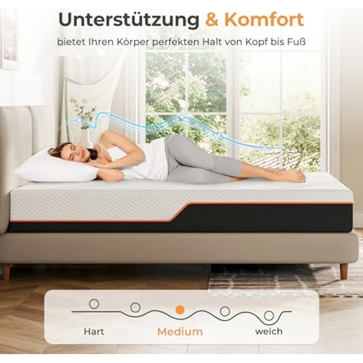 Vesgantti Schaummatratze, ergonomische Matratze Gel-Memoryschaum Matratze mit atmungsaktiver Bezug, Härtegrad H2 & H3 (weiß-25CM, 140 x 200cm) – Bild 4
