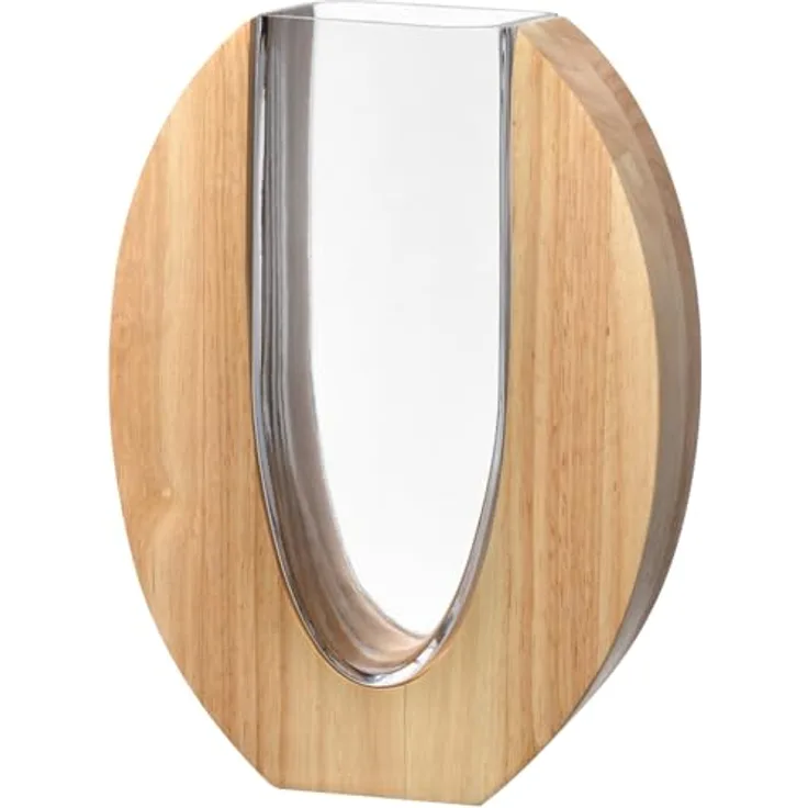 LEONARDO HOME Legno Vase, handgemachte Blumenvase aus Glas und Holz, zeitloses Design, 28 cm hoch, braun