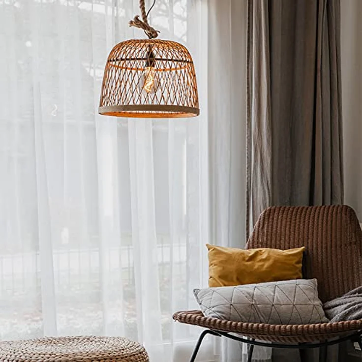 Qazqa Calamus Pendelleuchte, dimmbare Hängeleuchte in Beige, Rund, 40cm für Wohnzimmer – Bild 2