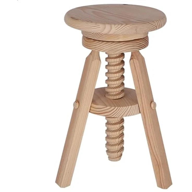 Aranaz Drehbarer Hocker aus Kiefer ohne Lack – Bild 5