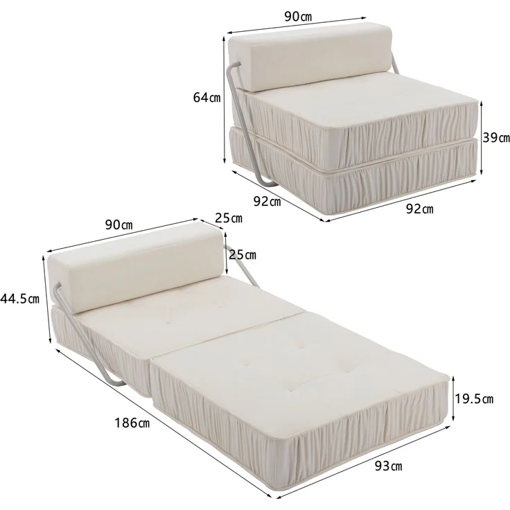 ZUBALIYA SchlafSofa mit Chenille - Bezug, modular aufgebaut, mit Schaumstoffpolsterung, mit rutschfester Basis, Weiß – Bild 20